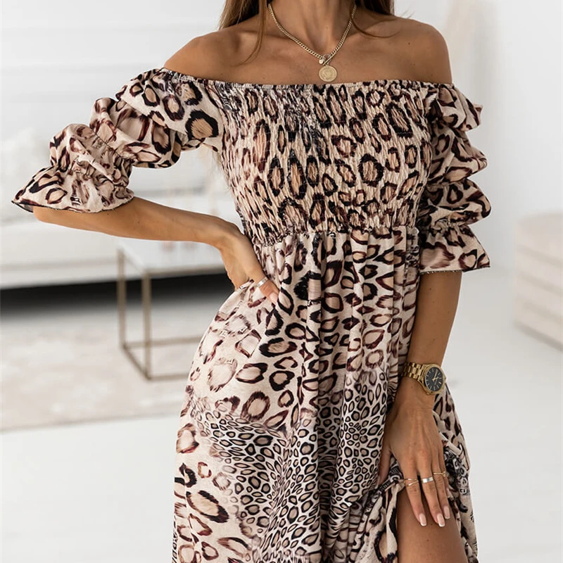 

2022 New Retro Printed Off-the-Shoulder Long Sleeve Dress Dressy2k Sexy Dress