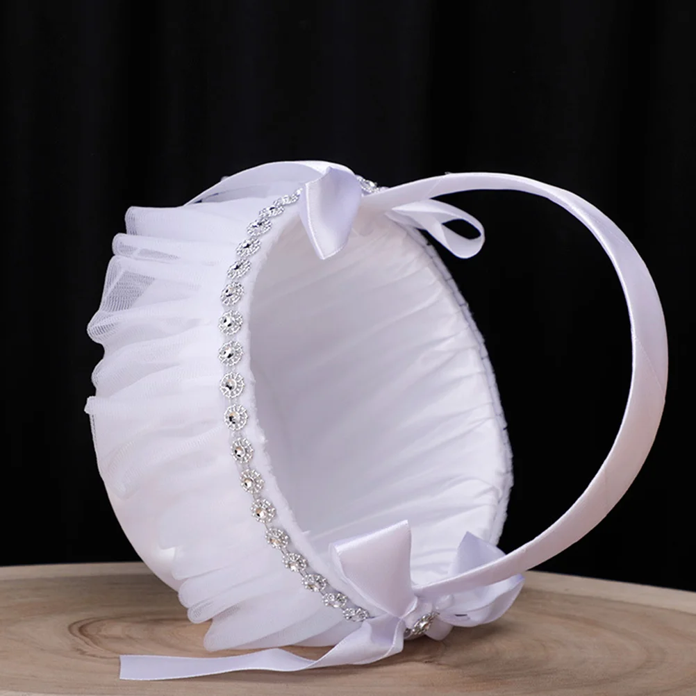 

Flower Girl Basket Wedding Basket Lace Rhinestone Wedding Favors Basket with Bowknot