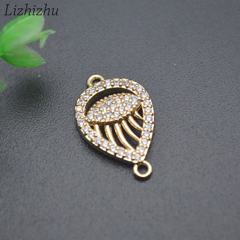 Good Quality Color Remain  Gold Plating CZ Pave Waterdrop Evil Eye Charm Connectors for DIY Fashion Woman Jewelry Making 10pc