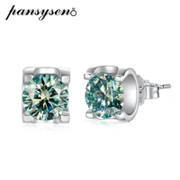 pansysen real 6 5mm blue green color moissanite earrings for women solid silver 925 fine jewelry stud earring luxury party gift