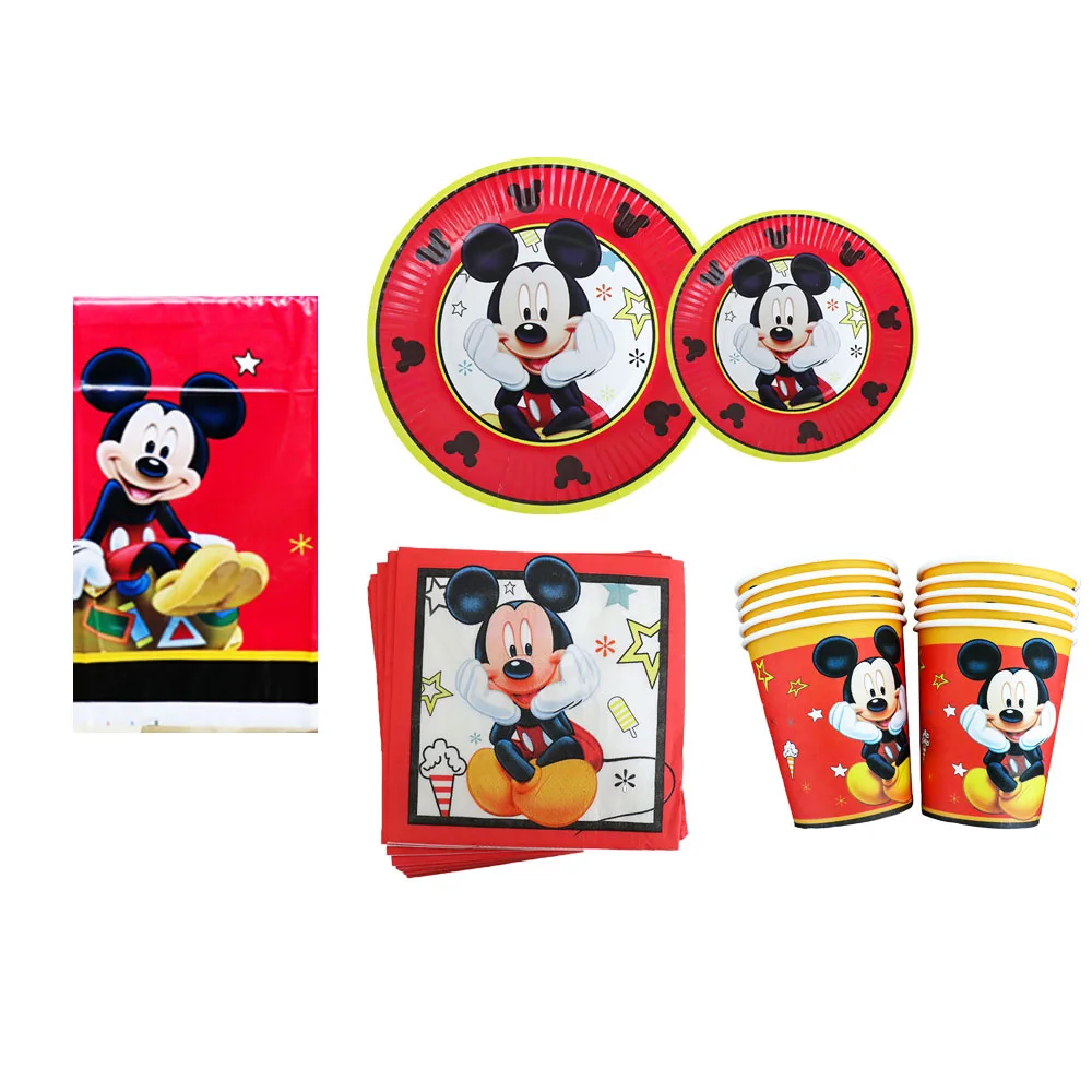 

51pcs/Pack Disney Red Mickey Birthday Party Decorations Baby Shower Disposable Tableware Paper Plates Cups Blowouts Napkins