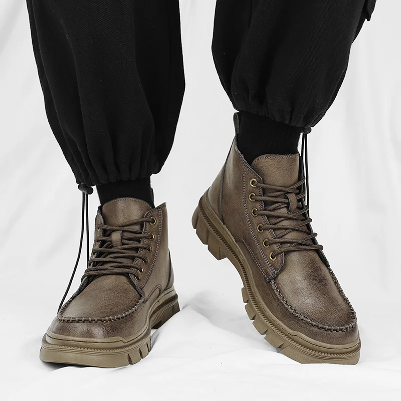 Ботильоны мужские на толстой подошве рабочая одежда уличные высокие мотоботы