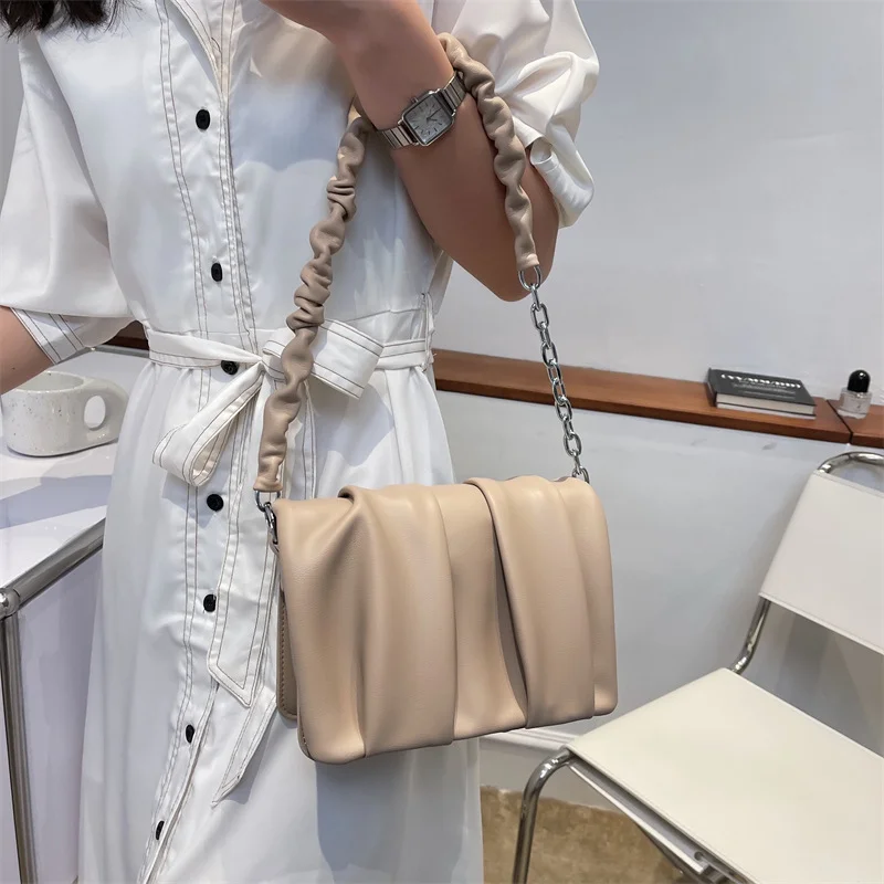 Women's Retro Fashion Ringer PU Fold Hand Bags for Women Simple Luxury Sac Shoulder Small Square Underarm Bolsa Feminina Handbag