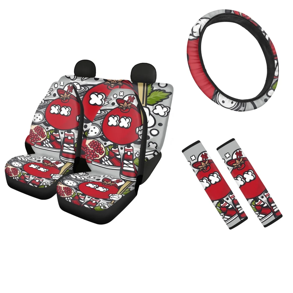 

Автомобильный чехол на сиденье, Набор чехлов с забавным гранатовым мультяшным персонажем, сверхмощный автомобильный ремень безопасности, Набор чехлов для рулевого колеса, Легкая очистка
