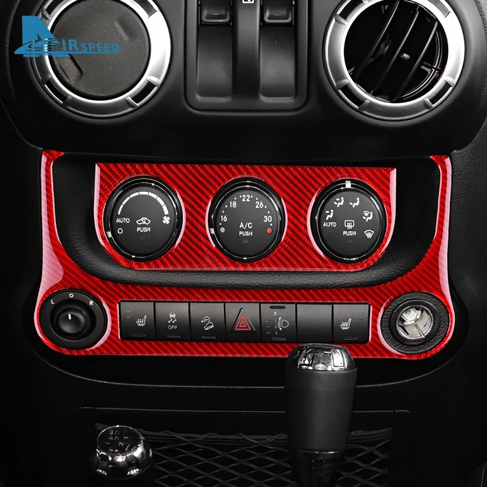 Фото ﻿   Для Jeep Wrangler JK JKU 2011 2012 2013 2014 2015 2016 2017 Наклейка из настоящего мягкого карбона для панели кондиционера и прикуривателя автомобиля. №3