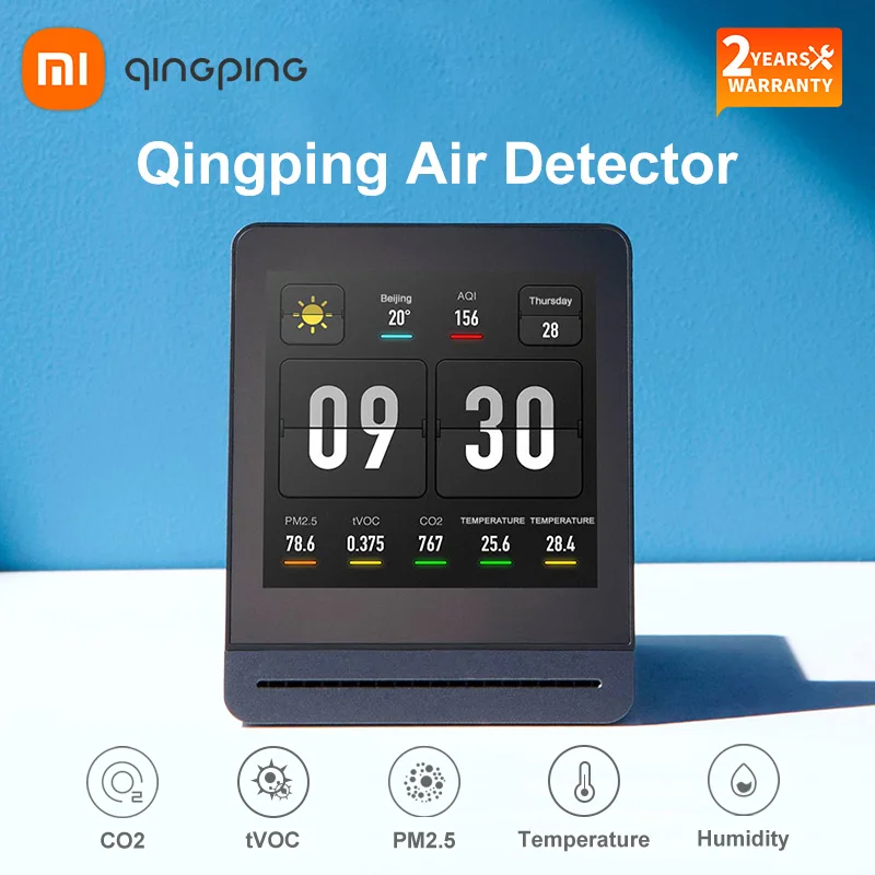 Xiaomi Youpin Qingping Air Detector Retina Touch IPS Screen CO2 PM2.5 Temperature Humidity Smoke Indoor Outdoor Monitor | Электроника