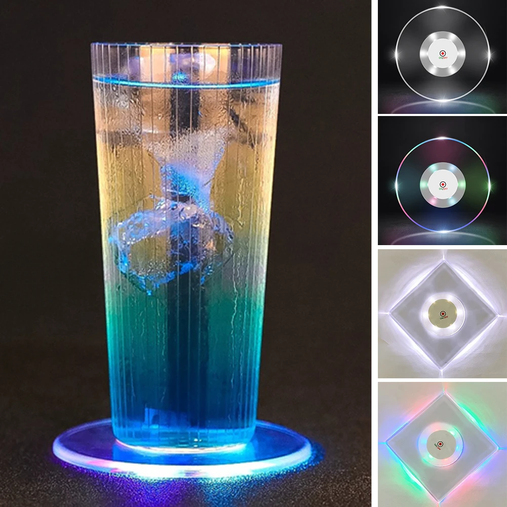 

Battery Powered Flat LED Coasters 3 Modes Foam Core Board Nightclub Slightly Cushioned Wine Bottle Drinking Glass Color Changing