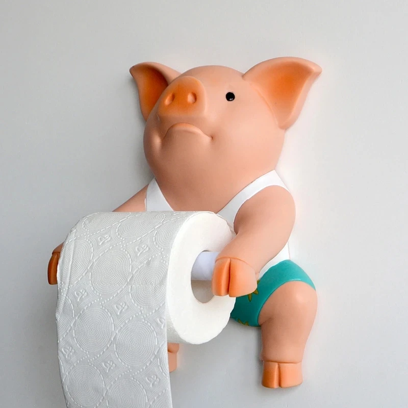 

Bathroom AccessoryPVC Pig Style Toilet Paper Holder Punch-Free Hand Tissue Box Household Paper Towel Holder Reel Spool Device
