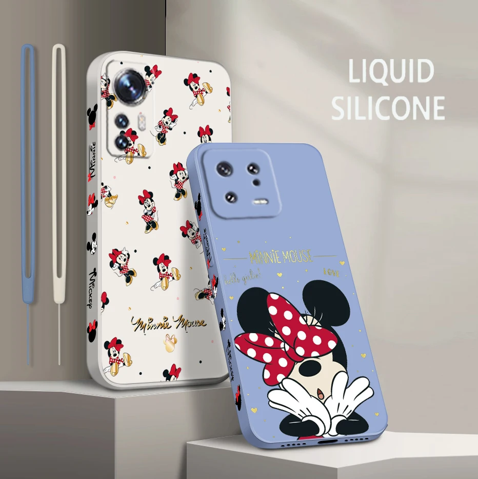 

Cute Cartoon Red Minnie For Xiaomi Mi 13 12 12T 11 11T 10 10T 9 9SE Lite Pro Ultra A3 Liquid Left Rope Soft Phone Case Fundas