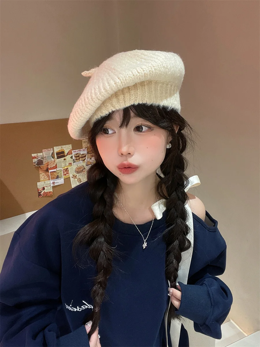 Вязаный берет из мохера женский плюшевый осенне-зимний универсальный новый