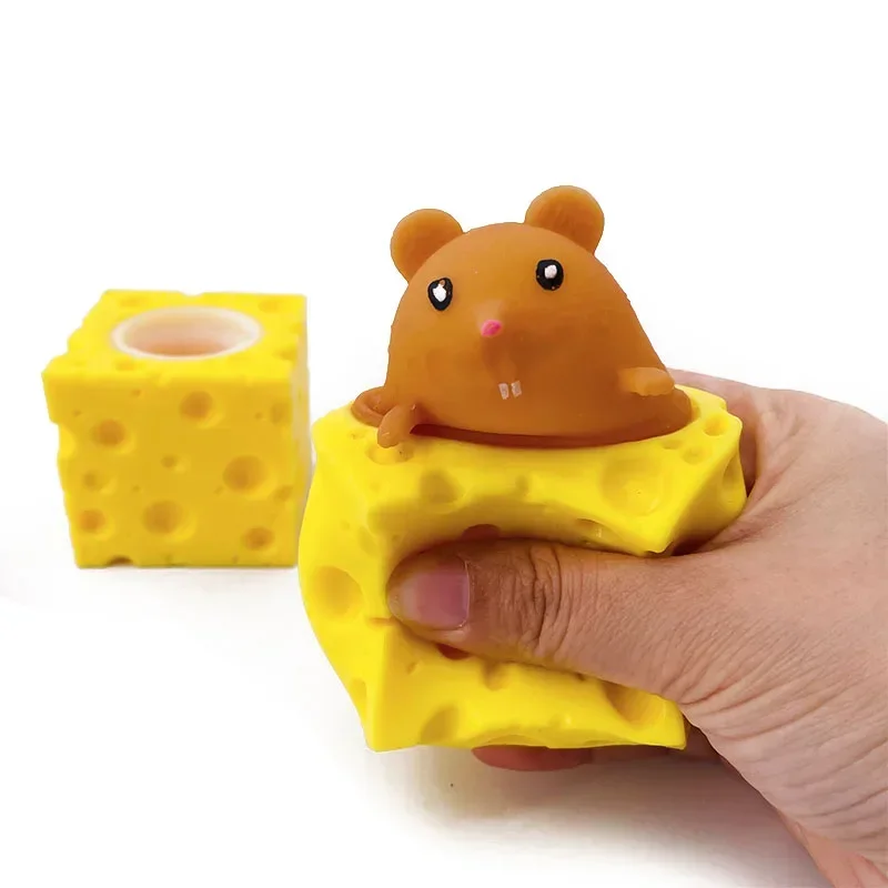 Stress-relieving Pet Cheese Mouse Pinch Fun Stress Ball Vent Squirrel Cup Prank Toy Fidget Toys