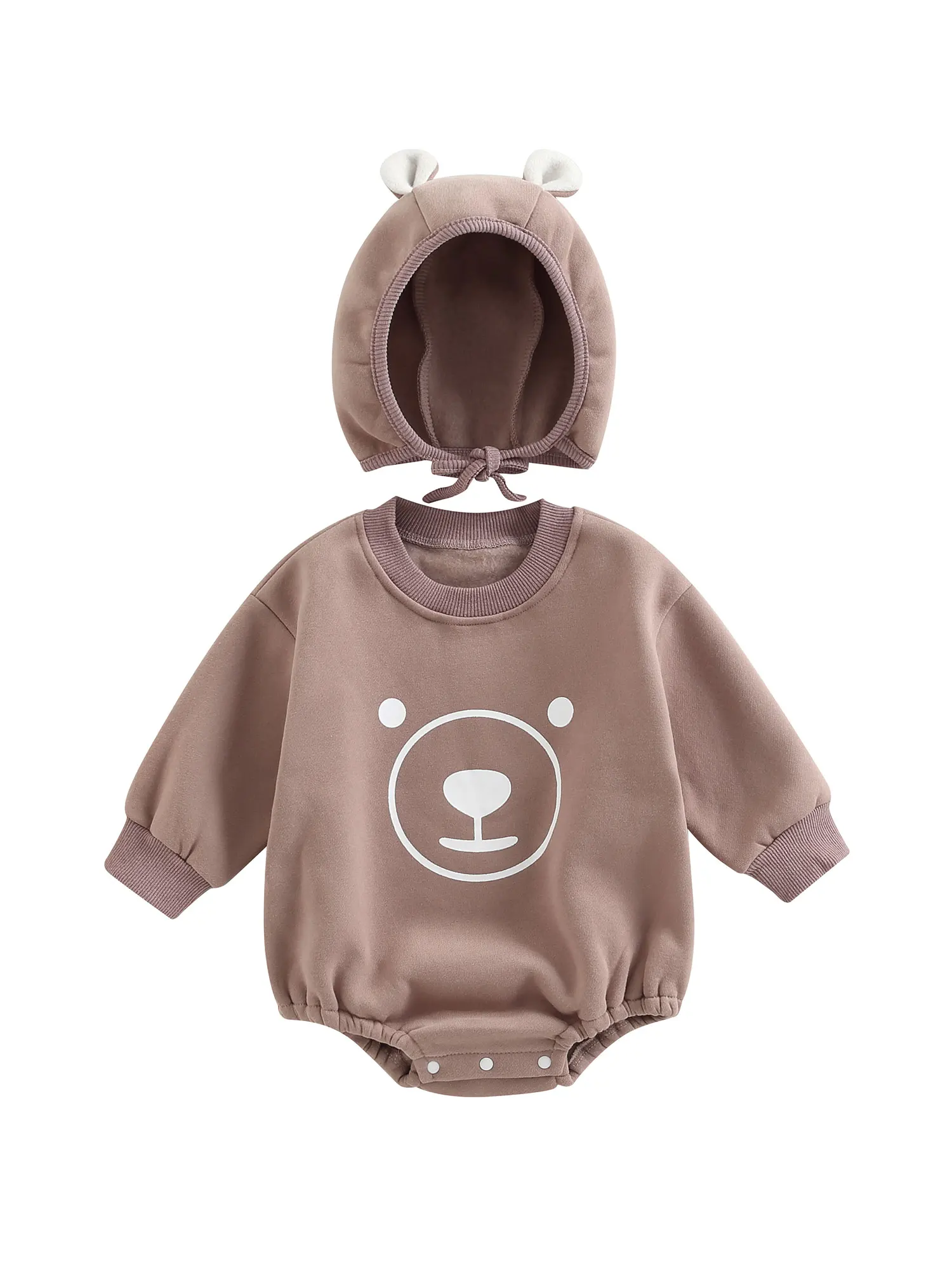 

Wilcliar Baby Boys Girls Romper Hat Sets Long Sleeve Round Neck Cartoon Bear Print Button Romper Hat Outfits