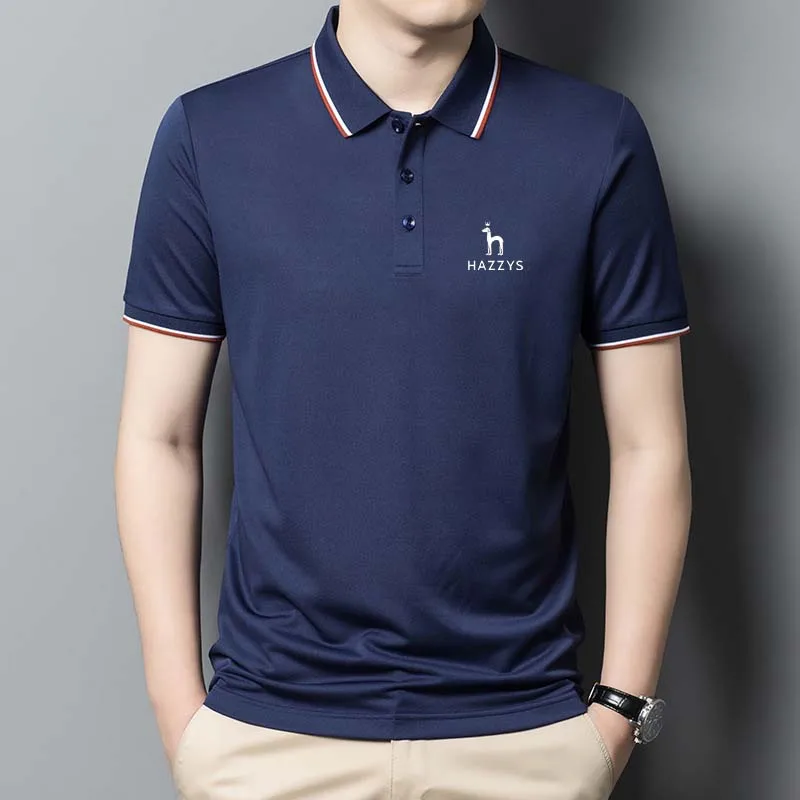 Men's HAZZYS Golf Wear Clothing Summer Men Shirt Solid Color Short Sleeve Casual Polo Business Sports Camping