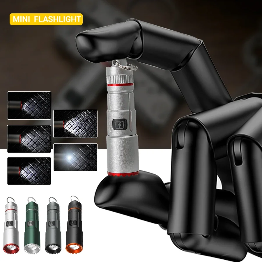 1000LM мини портативный светодиодный фонарик USB перезаряжаемый с ожерельем брелок