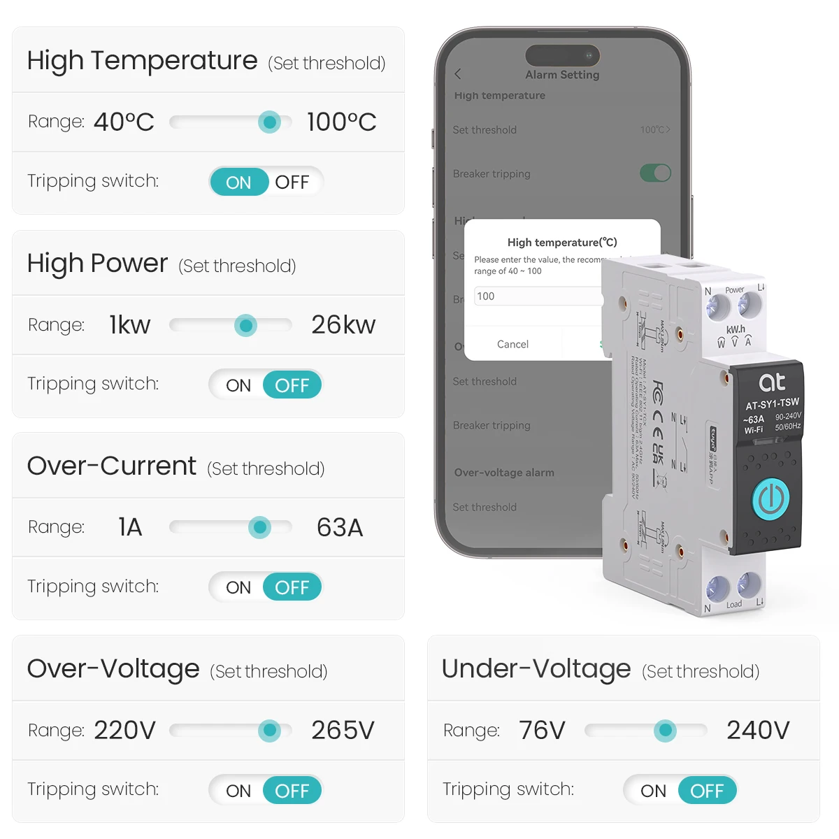 Автоматический выключатель Tuya Wi-Fi Smart 1P + N 63A MCB Таймер Мощность Энергия кВтч Измеритель напряжения и тока Защитный голосовой переключатель дистанционного управления (art.: 3920d2b705ec9) - 3920d2b705ec9