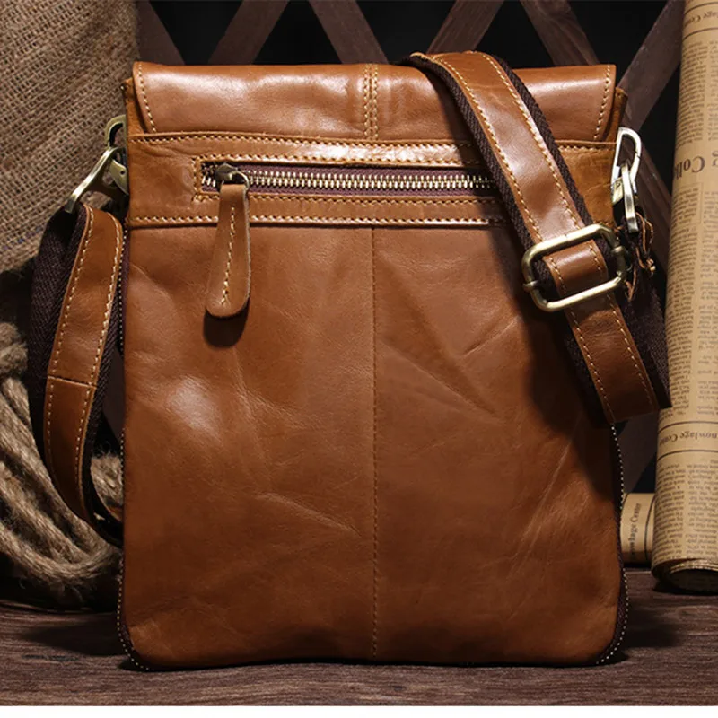 Luxury Genuine Leather Men Shoulder Bags Casual Fashion Messenger Crossbody Bag Retro Vertical Small Satchel Bag For Male