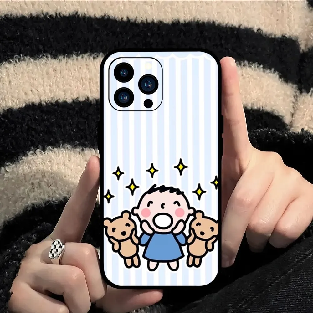 Чехол для телефона Miniso Cartoon Minna No Tabo iPhone Mini 11 12 13 14 15 Pro XS Max X Plus SE XR Black Soft Shell