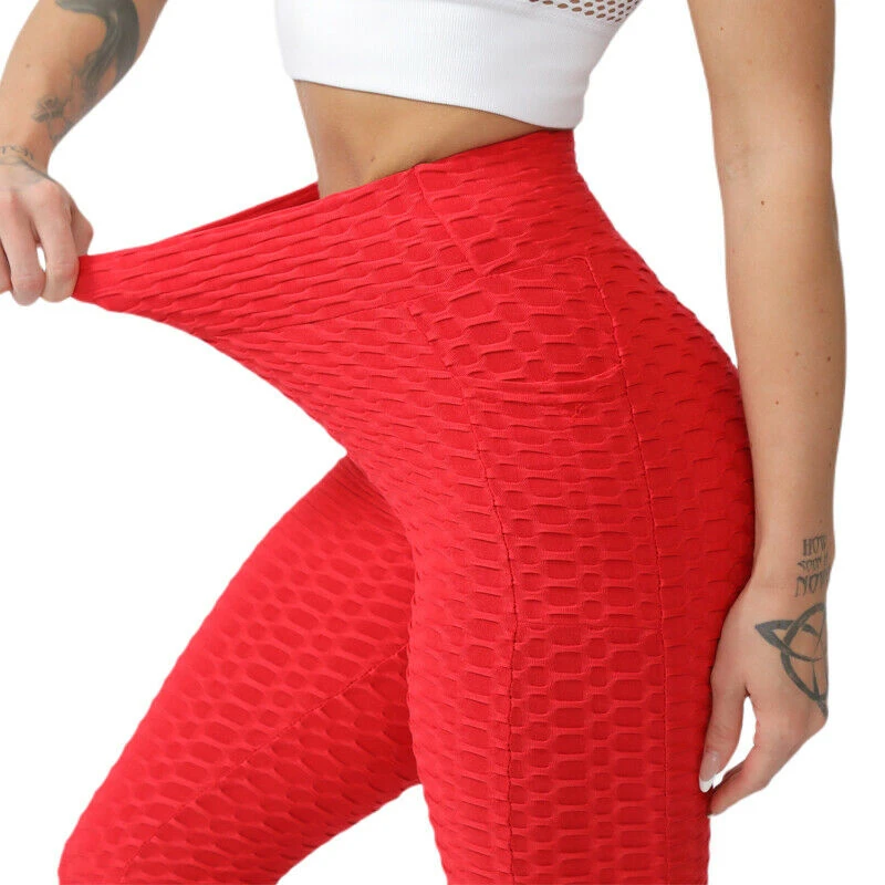 Women Anti-Cellulite Yoga Pants Pockets High Waist Leggings Fitness Tights Booty Lifter Fashion Bubble Hip Butt Lifting