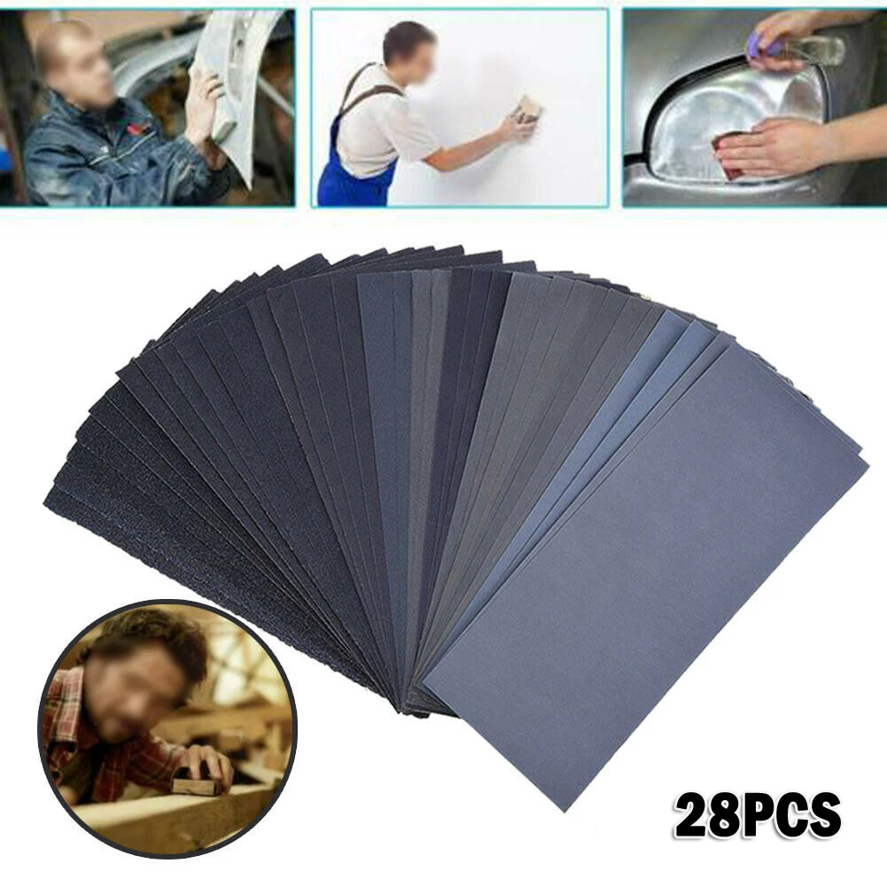 

28pcs 9*3.6 Inch Sandpaper Set Silicon Carbide 120-3000 Grit Wet Dry Sanding Cuttable For Polishing Buffing Craft Wood Metal
