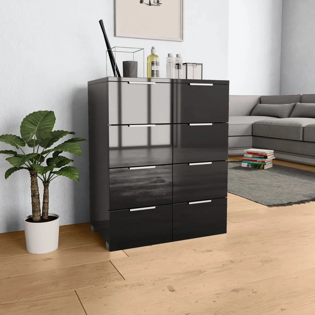 

Small Organiser Storage Drawers Cabinet Box Sideboards for Living Room High Gloss Black 60x35x76 cm Chipboard