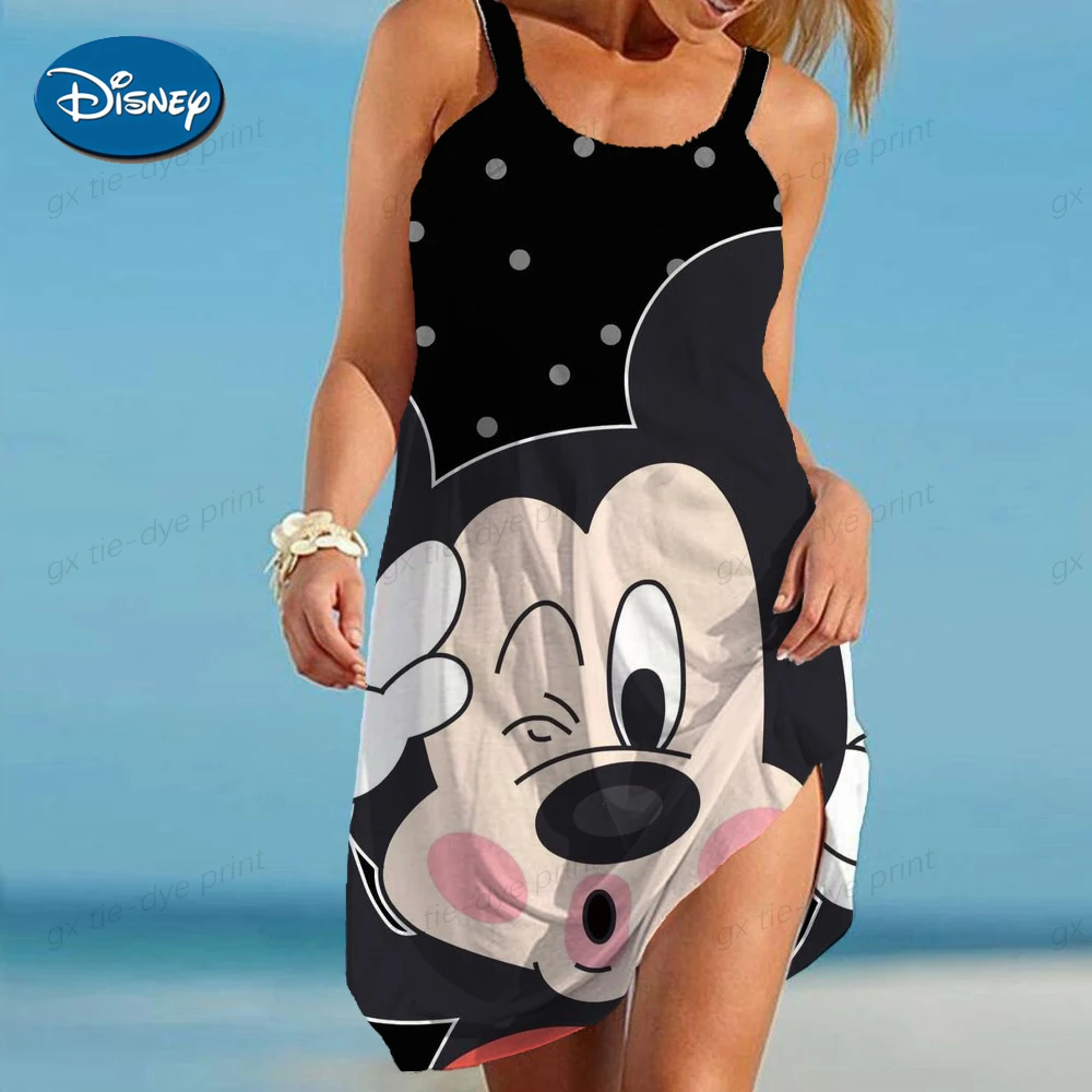 

Летнее женское пляжное платье Disney, сексуальный мультяшный купальник с Минни, Женская пляжная блузка, полотенце с запахом и открытой спиной, пляжная мини-юбка на бретельках