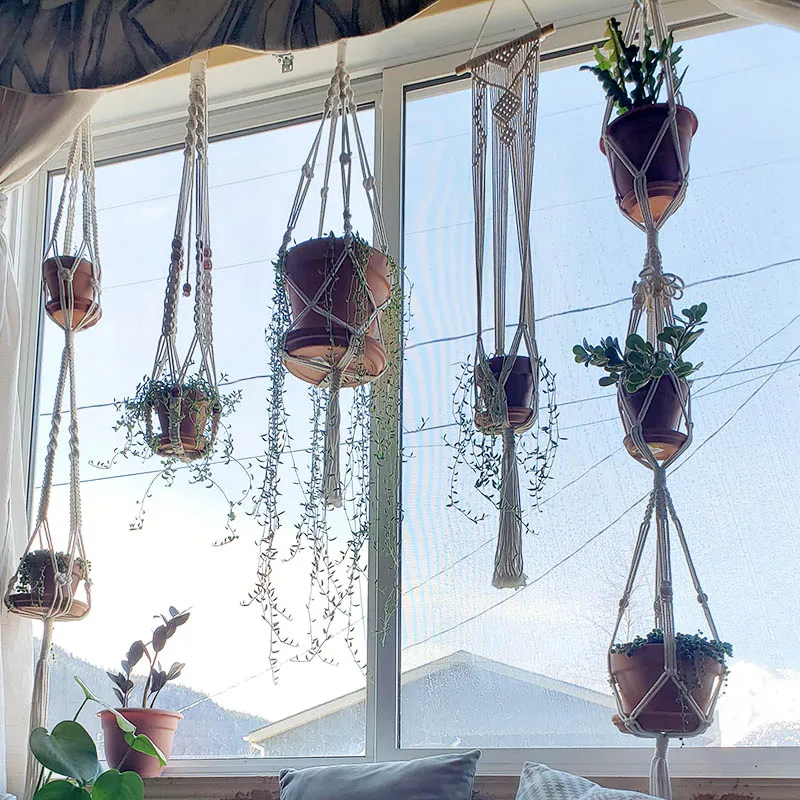 

White Handmade Hanging Baskets Flowerpot Plant Holder Macrame Plant Hanger Indoor Wall Hanging Planter Plant Holder Basket