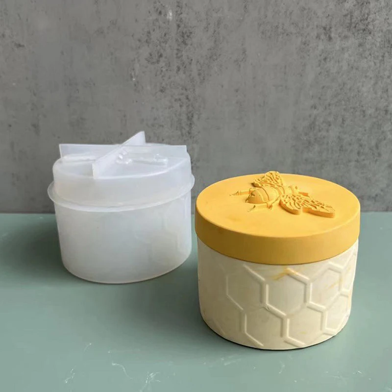 

Honey Bee Jar Silicone Molds with Lid Plaster Box Concrete Gypsum Moulds DIY Storage Jar Crystal Epoxy Resin Mould Decor Craft