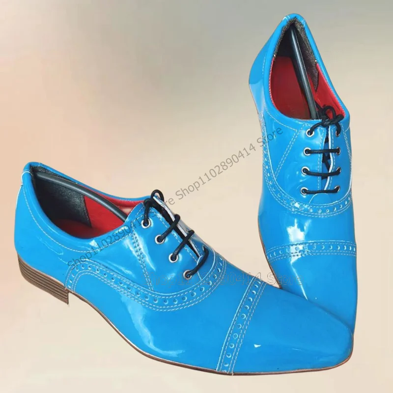 Мужские туфли из лакированной кожи на шнуровке с ремешками