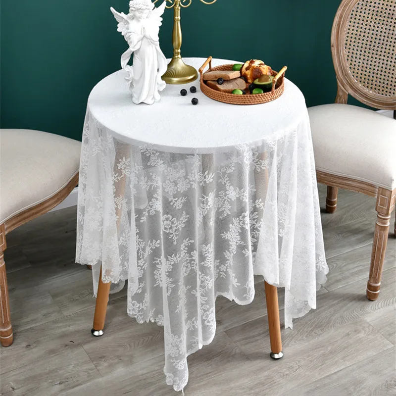 

Lovely White Lace Table Cover Decor Floral Embroidery Wedding Party Buffet Tablecloth Extra Large Curtain Background Tapestry