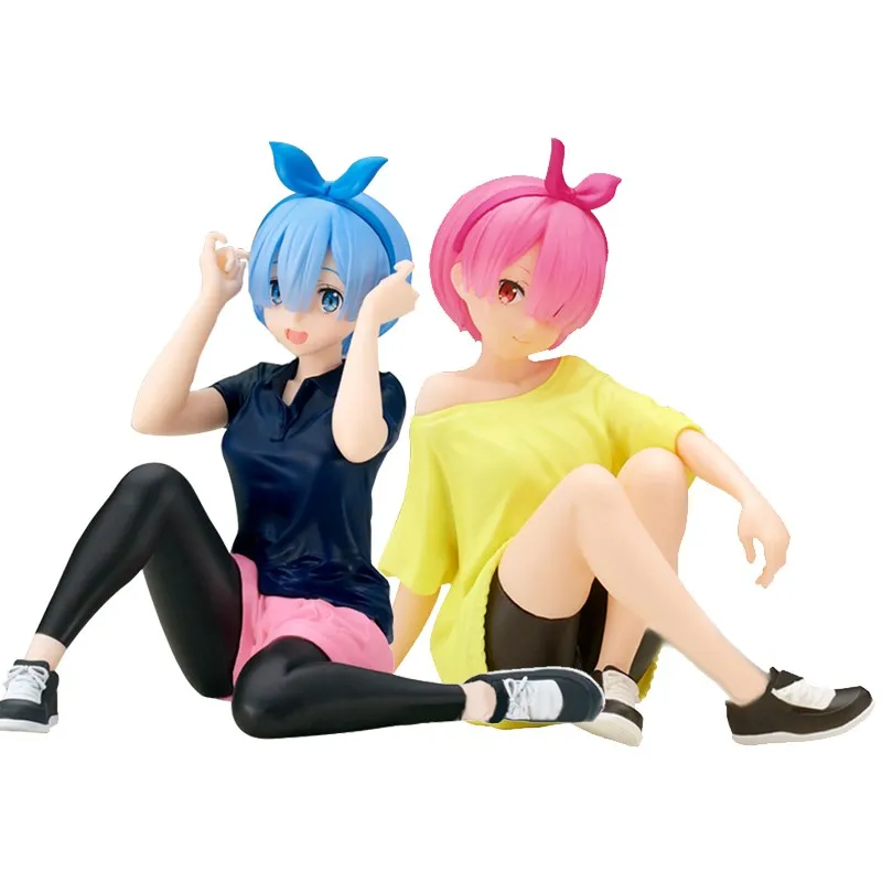 

14CM Re:Life in a Different World From Zero Anime Figure Rem Ram PVC Sitting Posture Sports Wear Model Doll Collection Gift Toys