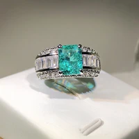 hoyon sliver 925 color inlaid artificial high carbon seiko quality princess paraiba diamond ring for women party free shipping