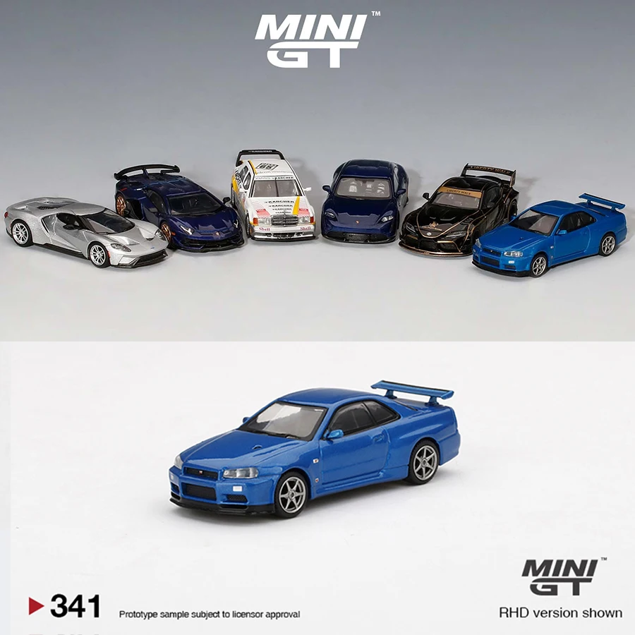 

Мини GT 1:64 модель автомобиля Skyline GT-R (R34) V-Spec II сплав автомобиля персиковый синий #341 RHD