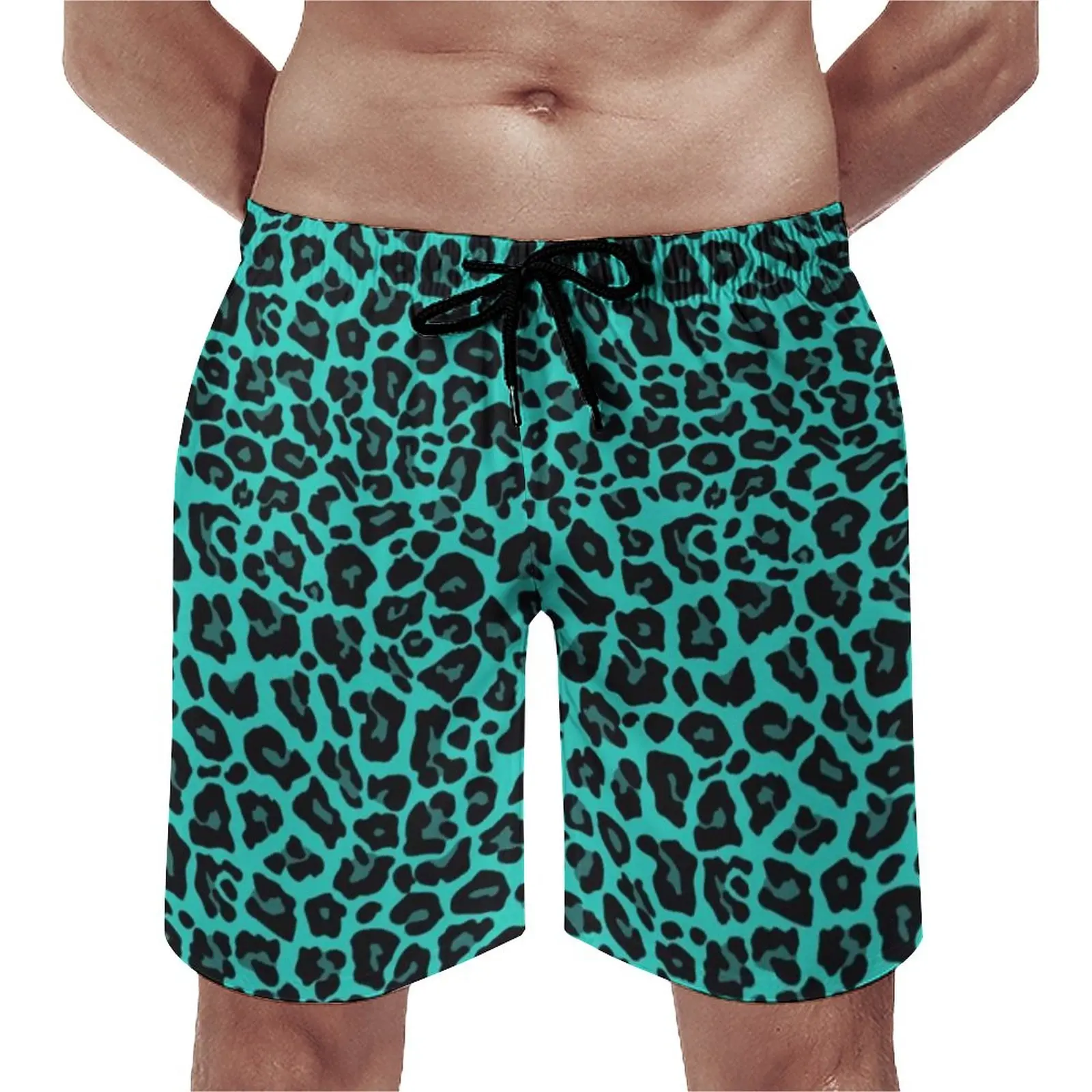

Green Cheetah Spots Print Board Shorts Leopard Skin Christmas Gift Sportswear Beach Short Pants Quick Dry Retro Swimming Trunks