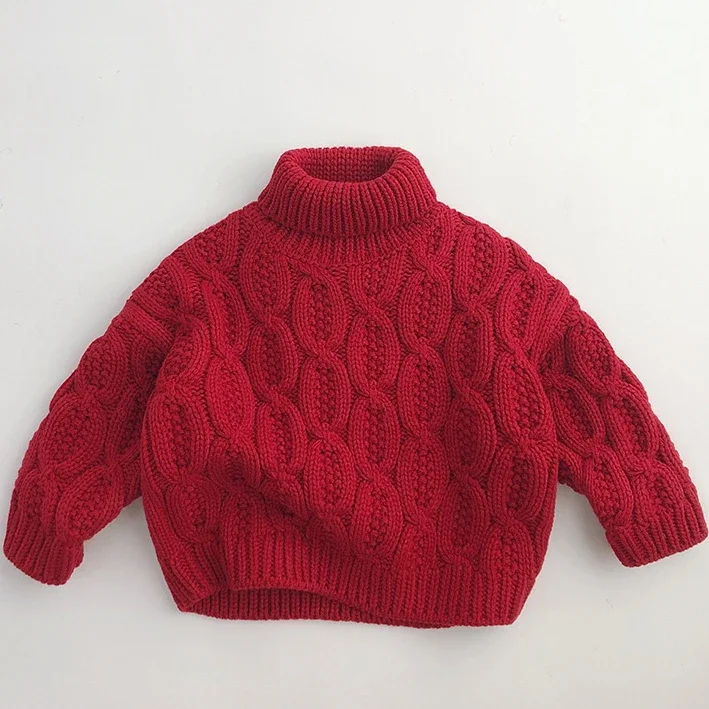 

Детский мягкий свитер для девочек, жаккардовая водолазка, пуловер, детские зимние топы, Рождественский красный свитер, зимний утепленный теплый трикотаж для мальчиков и девочек