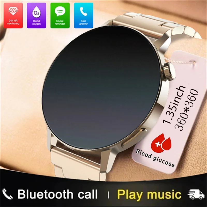 

2023 New men's smart HD Bluetooth talking watch 1.35inch full screen touch blood sugar temperature test women's smart watch