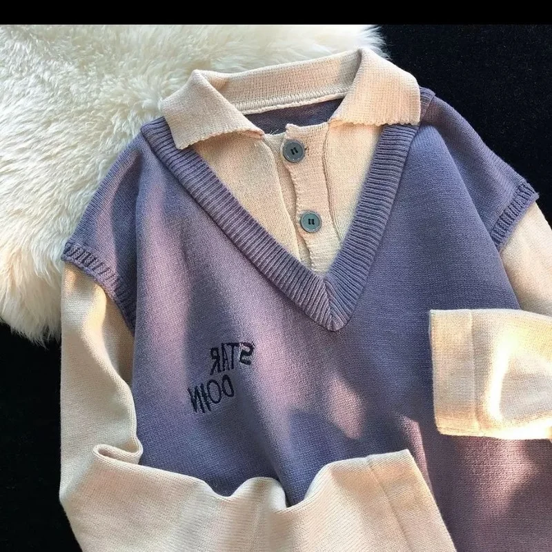 

2021 autumn and winter Japanese holiday two-piece sweater women loose lazy wind