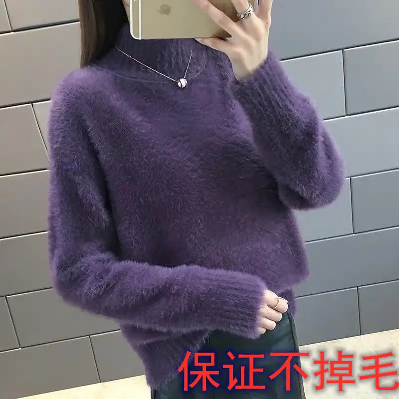 

2023 Autumn Women Pullover Sweater Fashion Half Turtleneck Knitted Female Jumper Long Sleeve Winter Soft Elastic Sweater T769