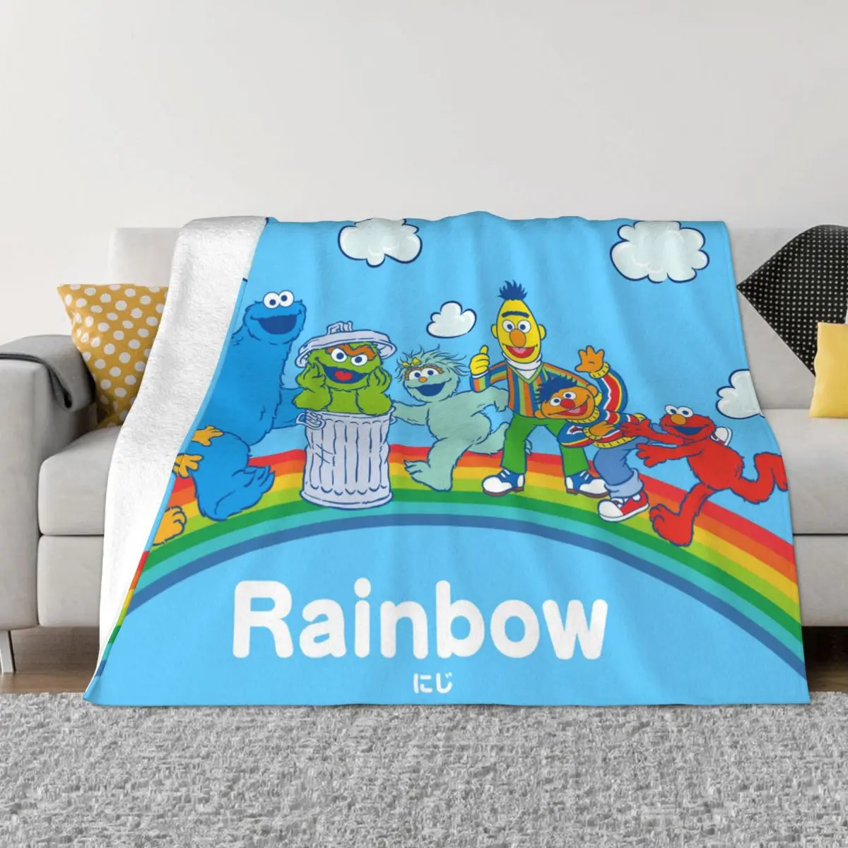 

Sesame Street Cartoon Blanket Flannel Decoration Rainbow Portable Home Bedspread