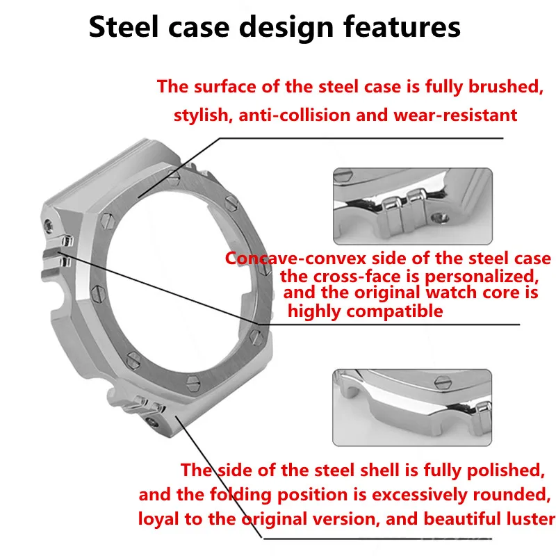 Watch accessories for Casio GA-2100 2110 strap steel belt metal case for AP farm oak modification accessories
