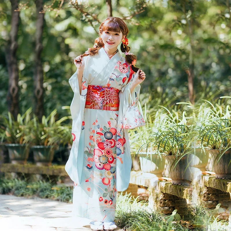 Традиционное японское кимоно Furisode юката с Оби 5 шт. Женский гейши винтажный