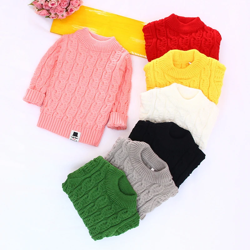 

2T-8T Pure Color Winter Boys Sweaters Girl Knitted Pullovers Kid Thick Knitted Bottoming Turtleneck Coat Baby Winter Clothes