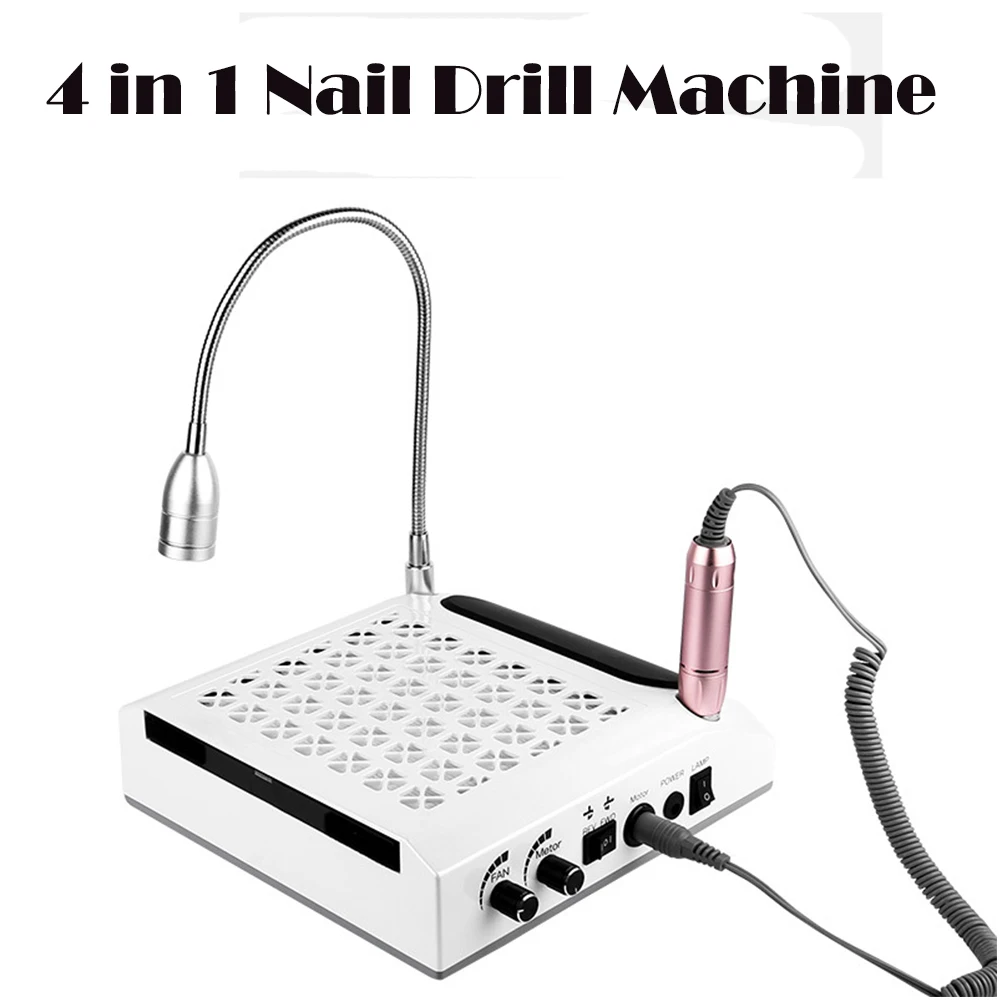 4 in 1 Nail Tool 80W 30000 RPM Nail Drill with Nail Dust Collector LED Lighting Lamp Hand Pad Multi function Manicure Machine