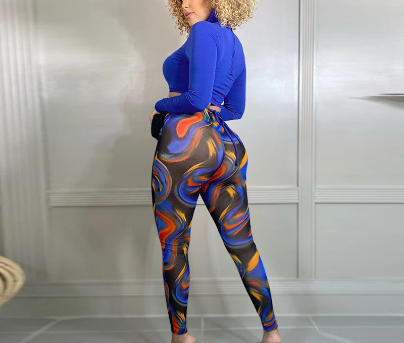 

Женский Повседневный костюм с принтом, новый топ с круглым вырезом и длинными рукавами на шнуровке и длинные брюки, женские спортивные кост...