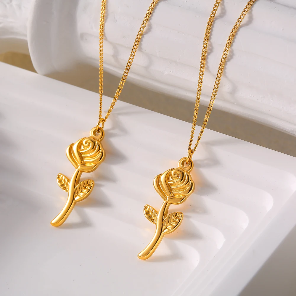 Ожерелье с кулоном в виде маленькой розы для женщин тонкие кубинские цепи из