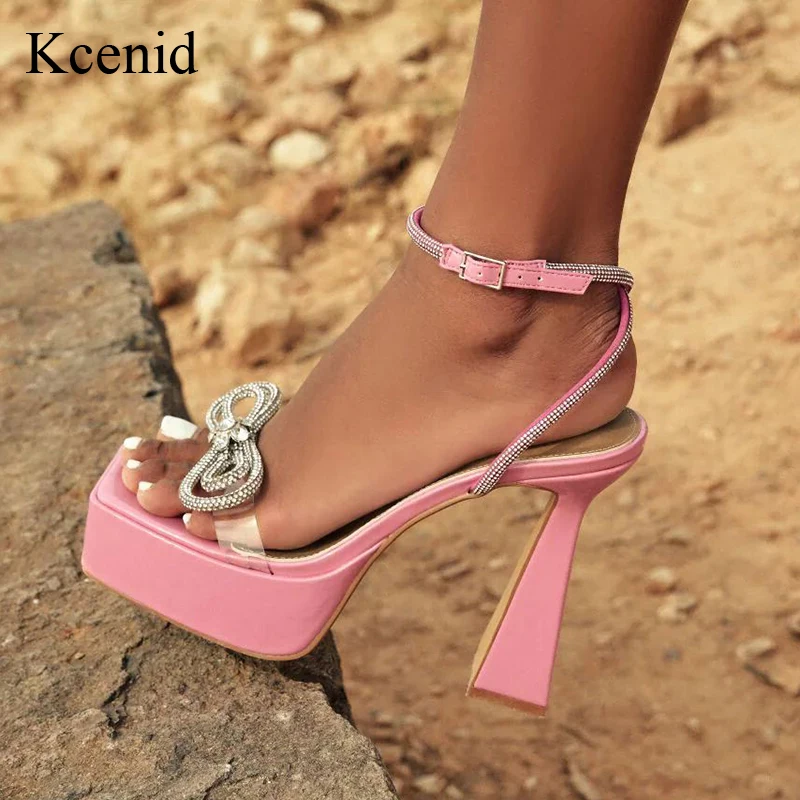 

Женские босоножки с ремешком на щиколотке Kcenid, летние туфли на платформе и высоком каблуке, туфли-лодочки с прозрачным бантом, обувь для вечерние ринки и свадьбы, новинка 2023