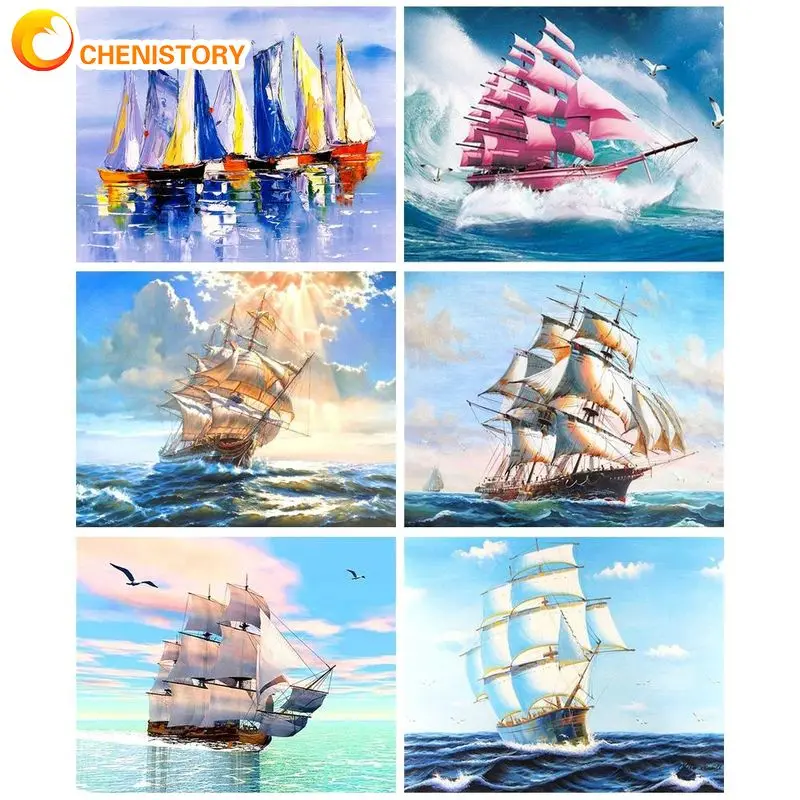 

CHENISTORY Frame Picture Diy Painting By Numbers Boating Landscape Wall Art Home Decors Coloring By Numbers For Diy Gift 60x75cm