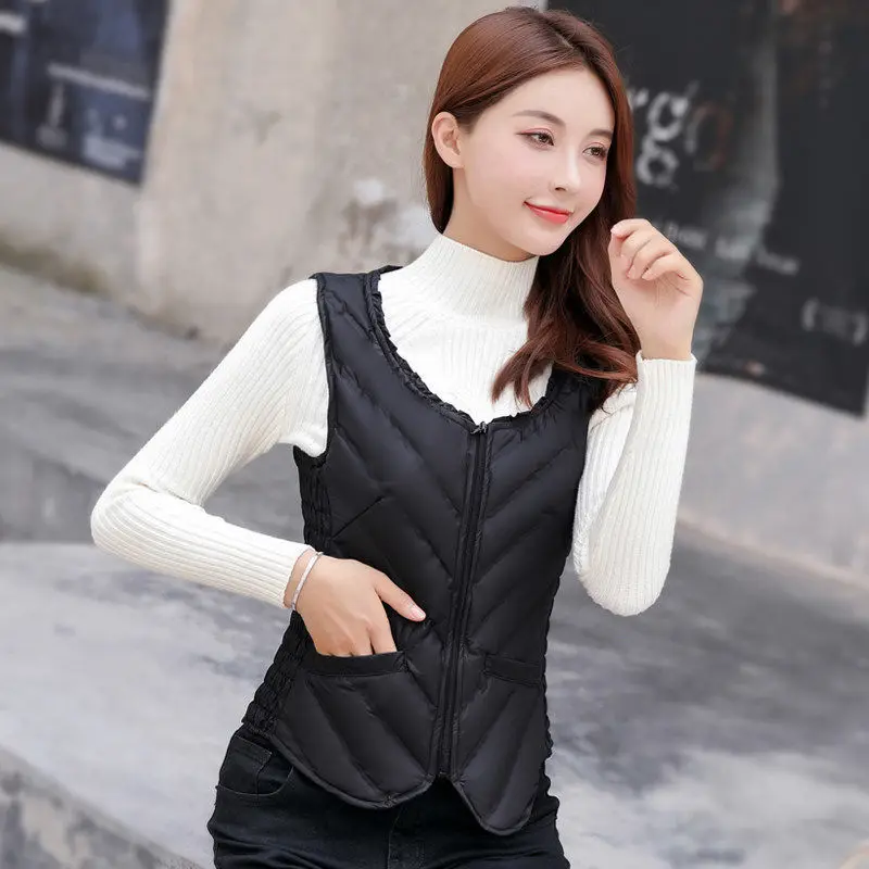 Women's Fashion Inner Wear Solid Color Slim-fitting Vest Retro Round Neck Zipper Women's Vest Jacket Autumn and Winter