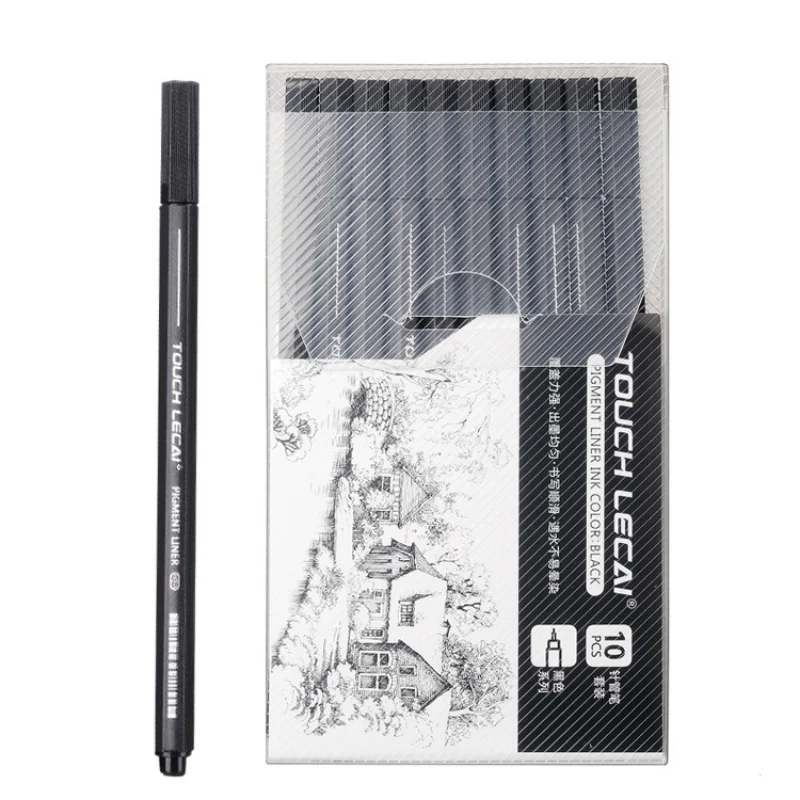 

10Pcs/set Pigment Liner Micron Ink Marker Pen 0.05 0.1 0.2 0.3 0.4 0.5 Brush Tip Black Fineliner Sketching Manga Drawing Pen