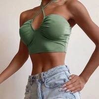 sexy solid lace up bow halter ruched crop top fashion sleeveless backless tube tops female streetwear tops 2022 new women