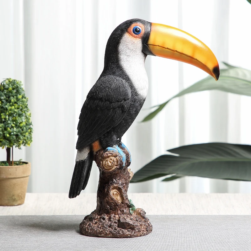 

American Simulation Animal Toucan Bird Resin Ornaments Bookcase Cabinet Sculpture Crafts Home Room Desktop Figurines Decoration